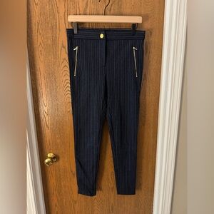 Ann Taylor Navy Pinstripe Pants with Gold Button Detail NWT
